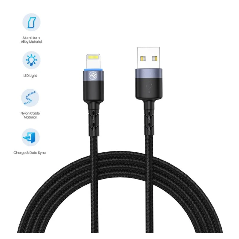 Tellur Data cable USB to Lightning LED, Nylon Braided, 1.2m black