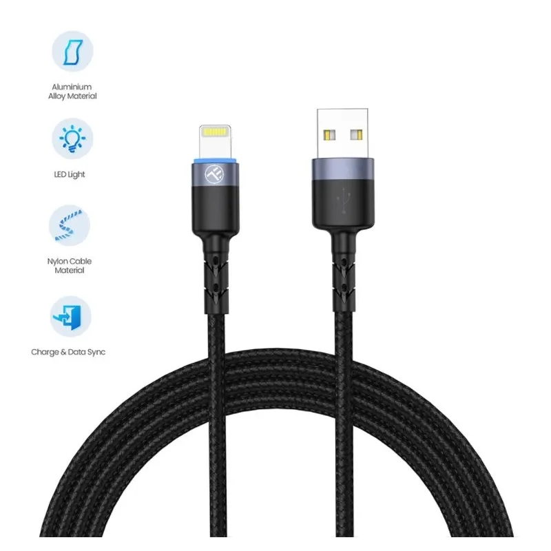 Tellur Data cable USB to Lightning LED, Nylon Braided, 1.2m black