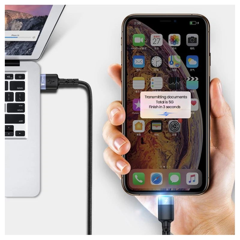 Tellur Data cable USB to Lightning LED, Nylon Braided, 1.2m black