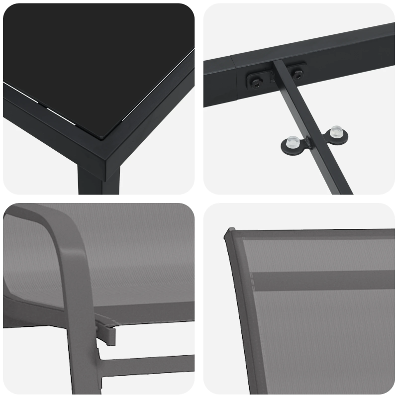 vidaXL Dārza ēdamgalds 7 pcs Pelēks un melns Pulverkrāsots tērauds