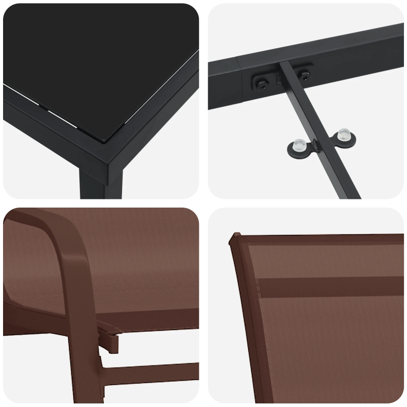 vidaXL Dārza ēdamgalds 5 pcs Brūns un melns Pulverkrāsots tērauds