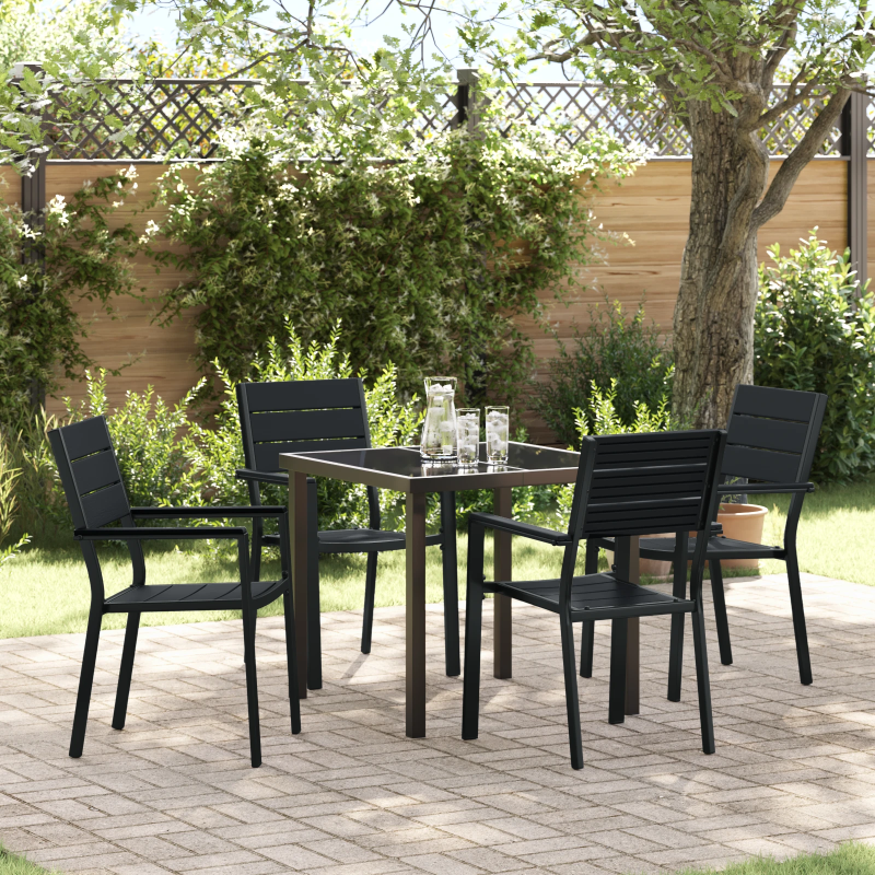 vidaXL Dārza ēdamgalds 5 pcs Melna Tērauds ar pulverkrāsas pārklājumu