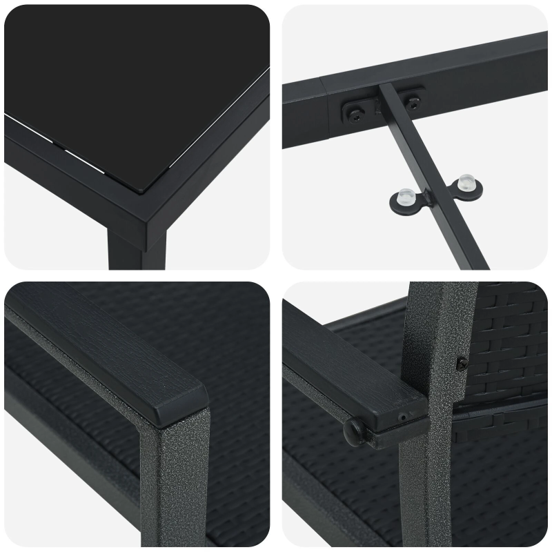 vidaXL Dārza ēdamgalds 3 pcs Melna Tērauds ar pulverkrāsas pārklājumu