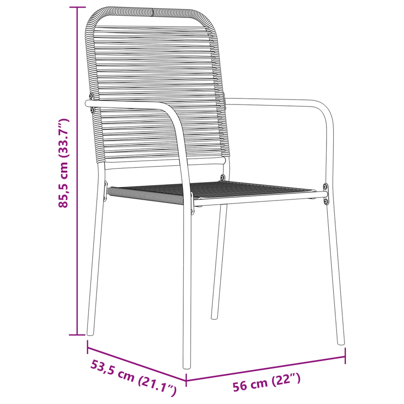 vidaXL Dārza ēdamgalds 5 pcs Melna Kokvilnas virve un tērauds