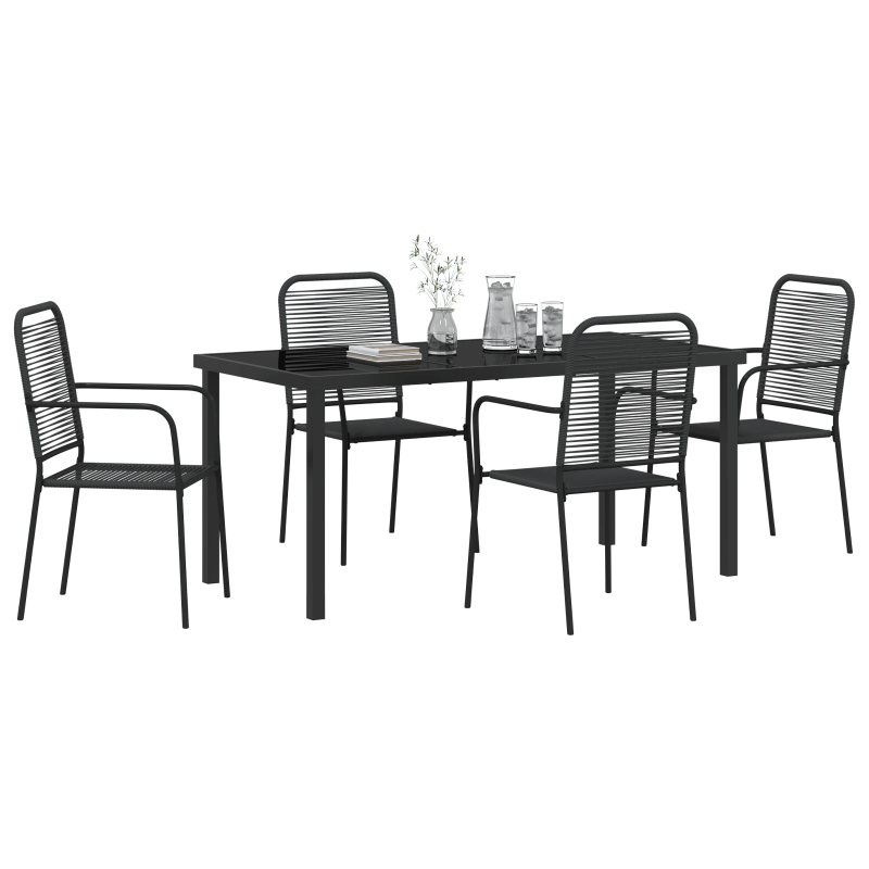 vidaXL Dārza ēdamgalds 5 pcs Melna Kokvilnas virve un tērauds