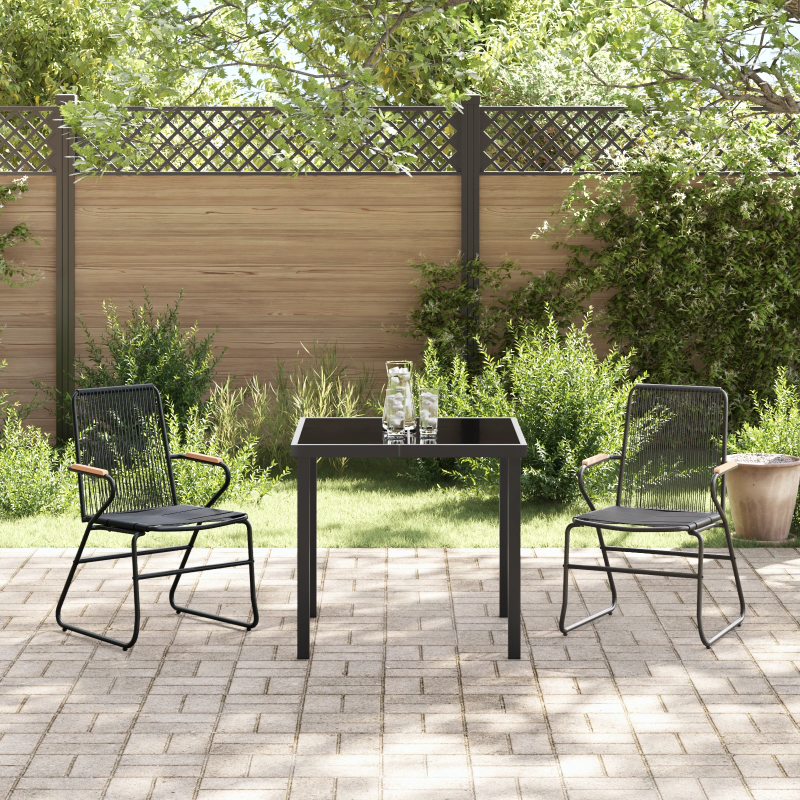 vidaXL Dārza ēdamgalds 3 pcs Melna Tērauds ar pulverkrāsas pārklājumu