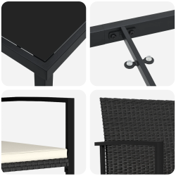 vidaXL Dārza ēdamgalds 3 pcs Melna Tērauds ar pulverkrāsas pārklājumu