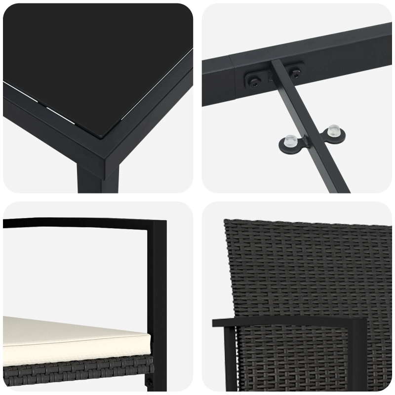 vidaXL Dārza ēdamgalds 7 pcs Melna Tērauds ar pulverkrāsas pārklājumu