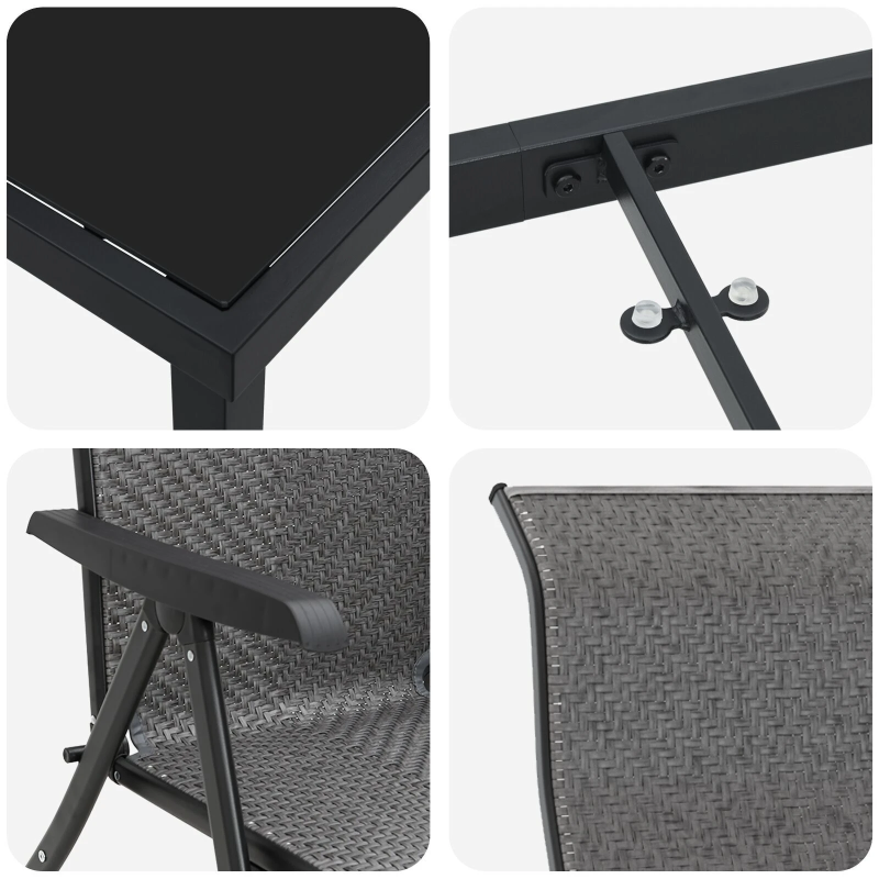 vidaXL Dārza ēdamgalds 3 pcs Pelēka Tērauds ar pulverkrāsas pārklājumu