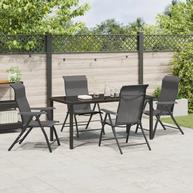 vidaXL Dārza ēdamgalds 5 pcs Pelēka Tērauds ar pulverkrāsas pārklājumu