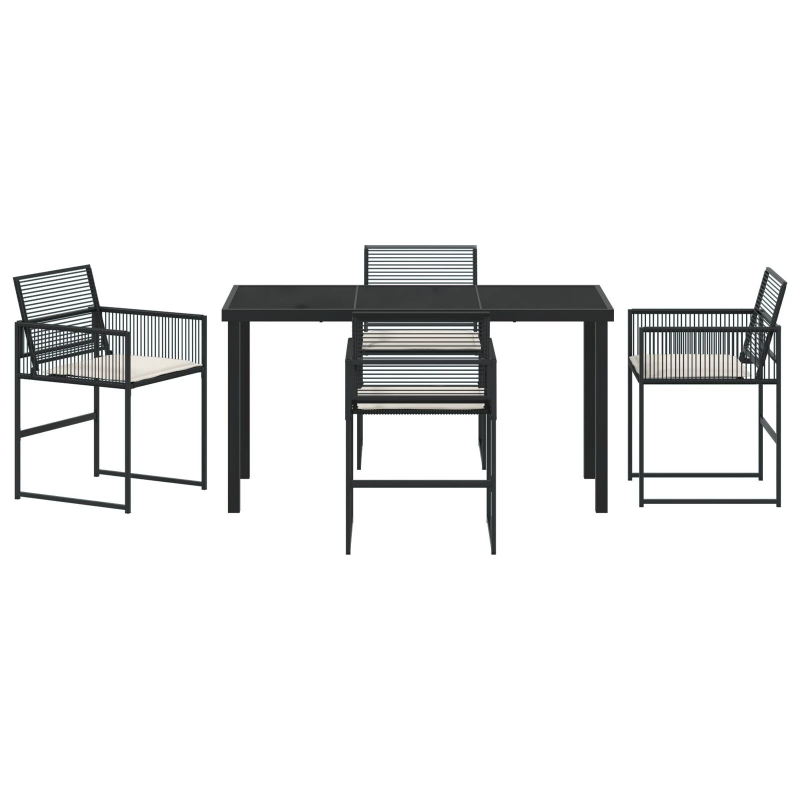 vidaXL Dārza ēdamgalds 5 pcs Melna Tērauds ar pulverkrāsas pārklājumu