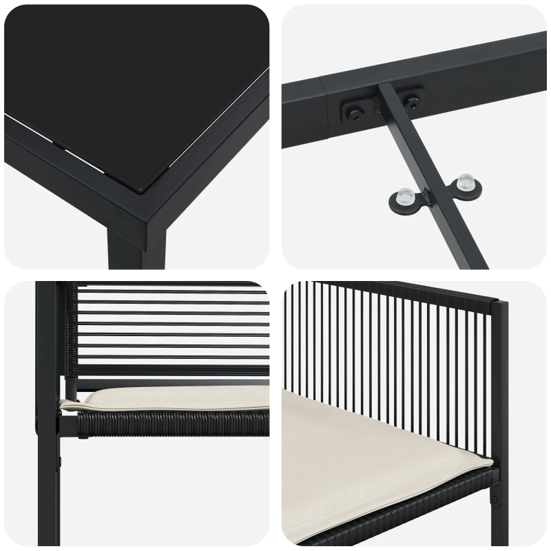 vidaXL Dārza ēdamgalds 5 pcs Melna Tērauds ar pulverkrāsas pārklājumu