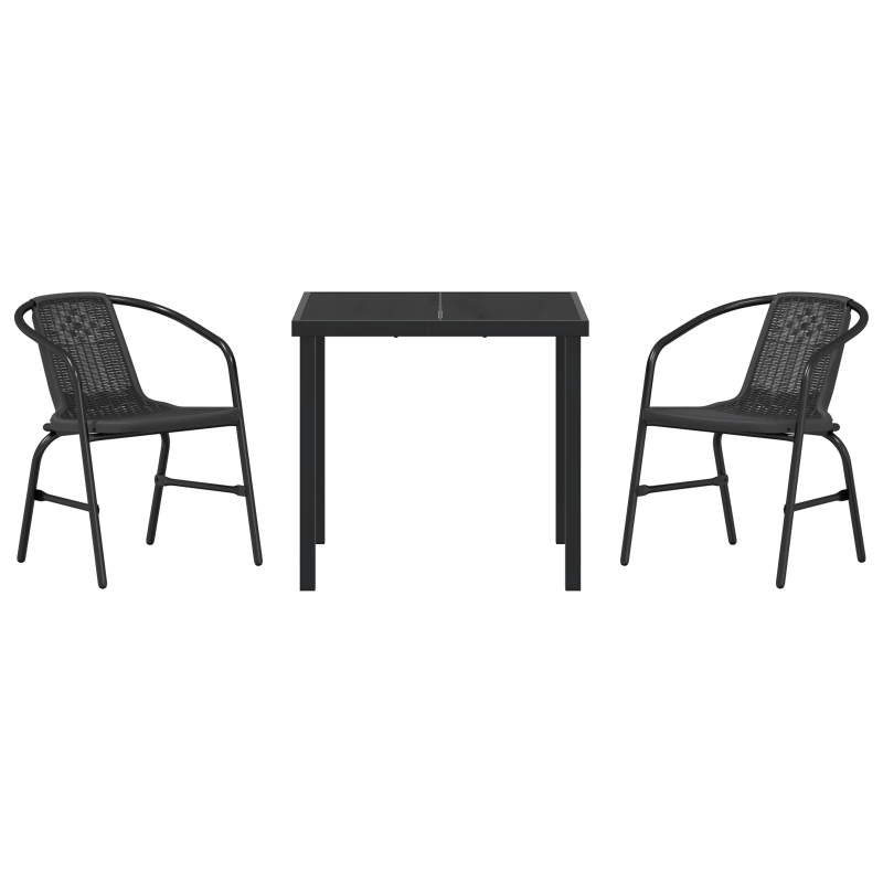 vidaXL Dārza ēdamgalds 3 pcs Melna Tērauds ar pulverkrāsas pārklājumu