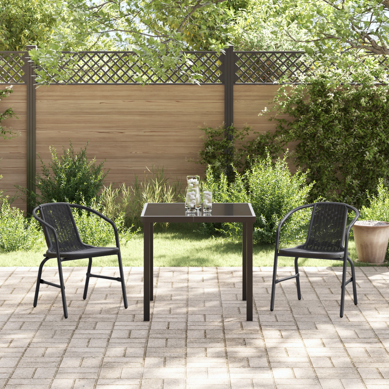 vidaXL Dārza ēdamgalds 3 pcs Melna Tērauds ar pulverkrāsas pārklājumu