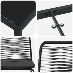 vidaXL Dārza ēdamgalds 3 pcs Melna Tērauds ar pulverkrāsas pārklājumu