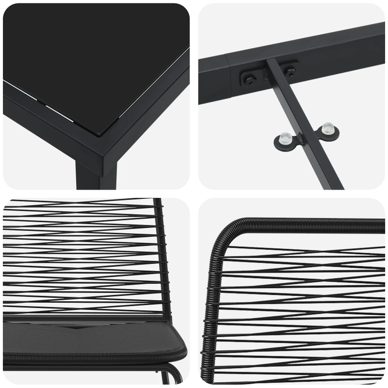 vidaXL Dārza ēdamgalds 3 pcs Melna Tērauds ar pulverkrāsas pārklājumu