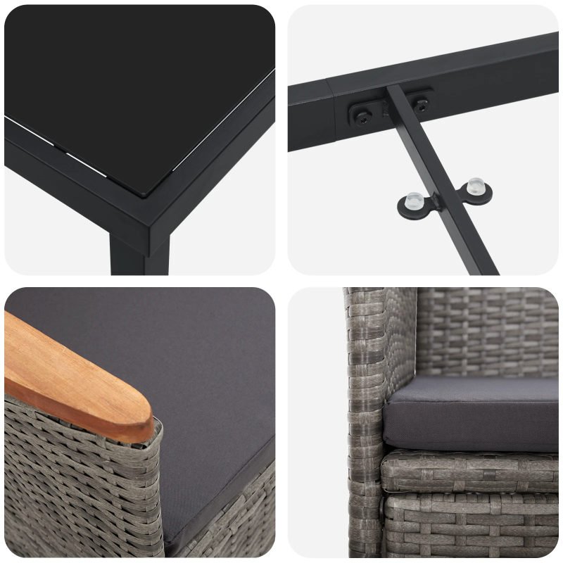 vidaXL Dārza ēdamgalds ar spilvenu 3 pcs Pelēka Poliūtu rotangpalma