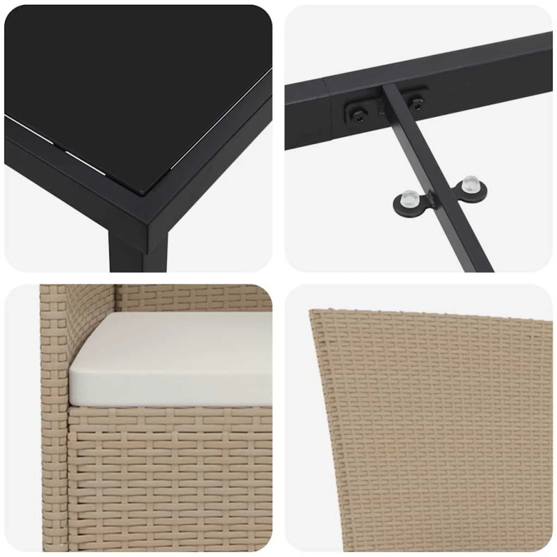 vidaXL Dārza ēdamgalds ar spilvenu 3 pcs Bēša poliratāns