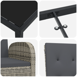 vidaXL Dārza ēdamgalds ar spilvenu 7 pcs Pelēka poliratāns