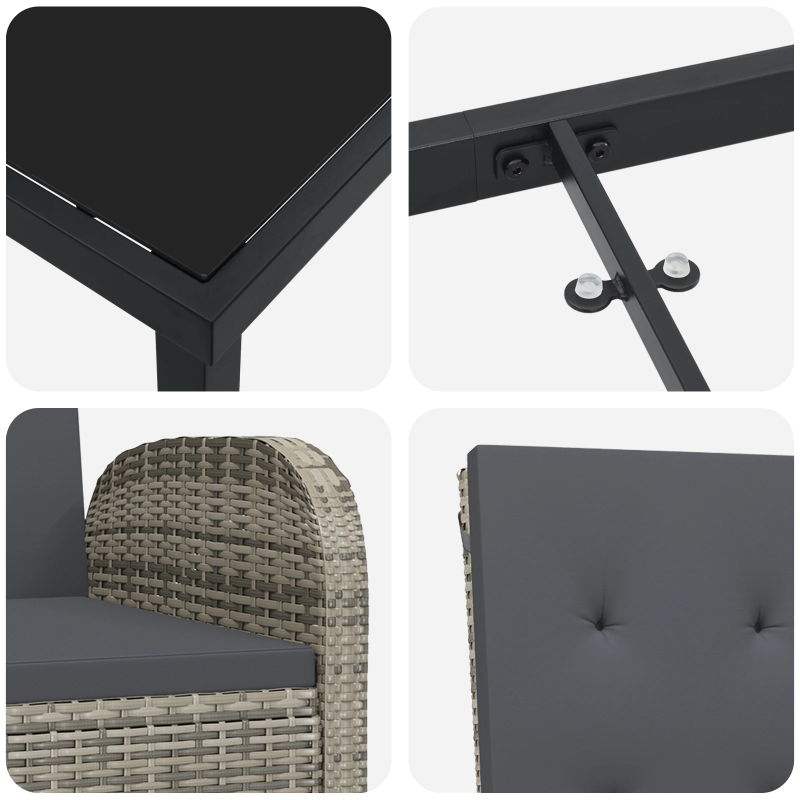 vidaXL Dārza ēdamgalds ar spilvenu 7 pcs Pelēka poliratāns