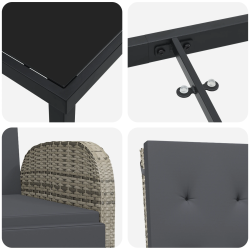vidaXL Dārza ēdamgalds ar spilvenu 5 pcs Pelēka poliratāns