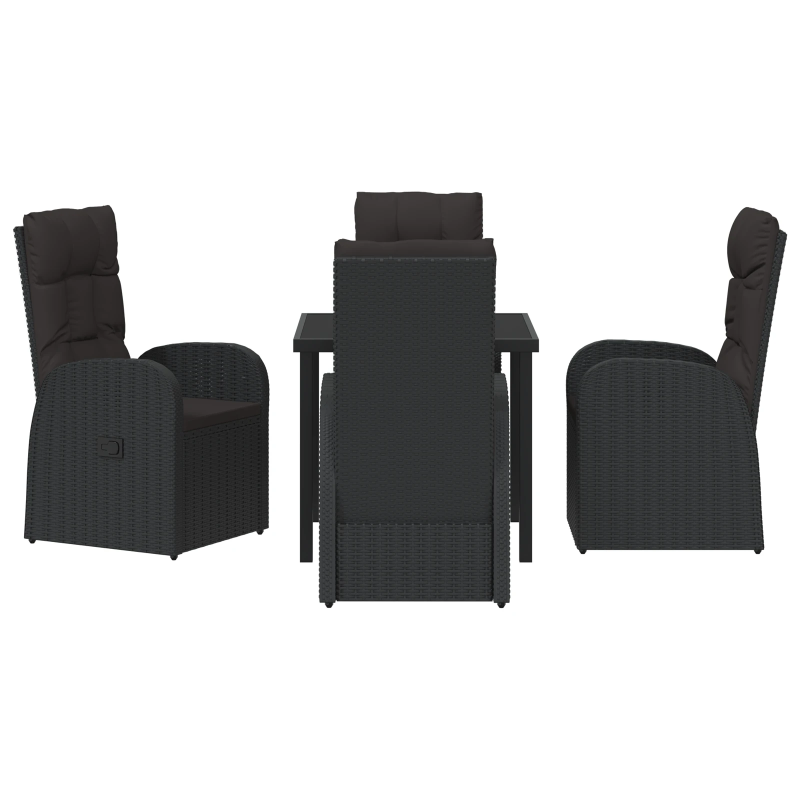 vidaXL Dārza ēdamgalds ar spilvenu 5 pcs Melna poliratāns