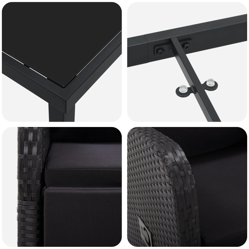 vidaXL Dārza ēdamgalds ar spilvenu 5 pcs Melna poliratāns