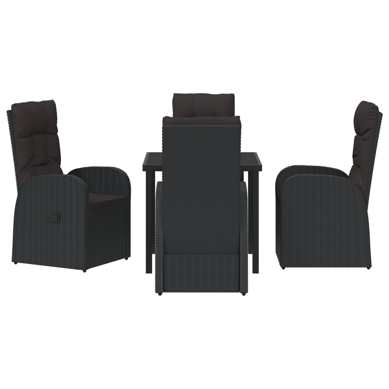 vidaXL Dārza ēdamgalds ar spilvenu 5 pcs Melna poliratāns