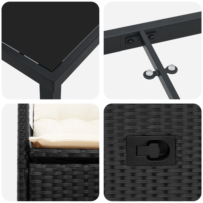 vidaXL Dārza ēdamgalds ar spilvenu 7 pcs Melna poliratāns