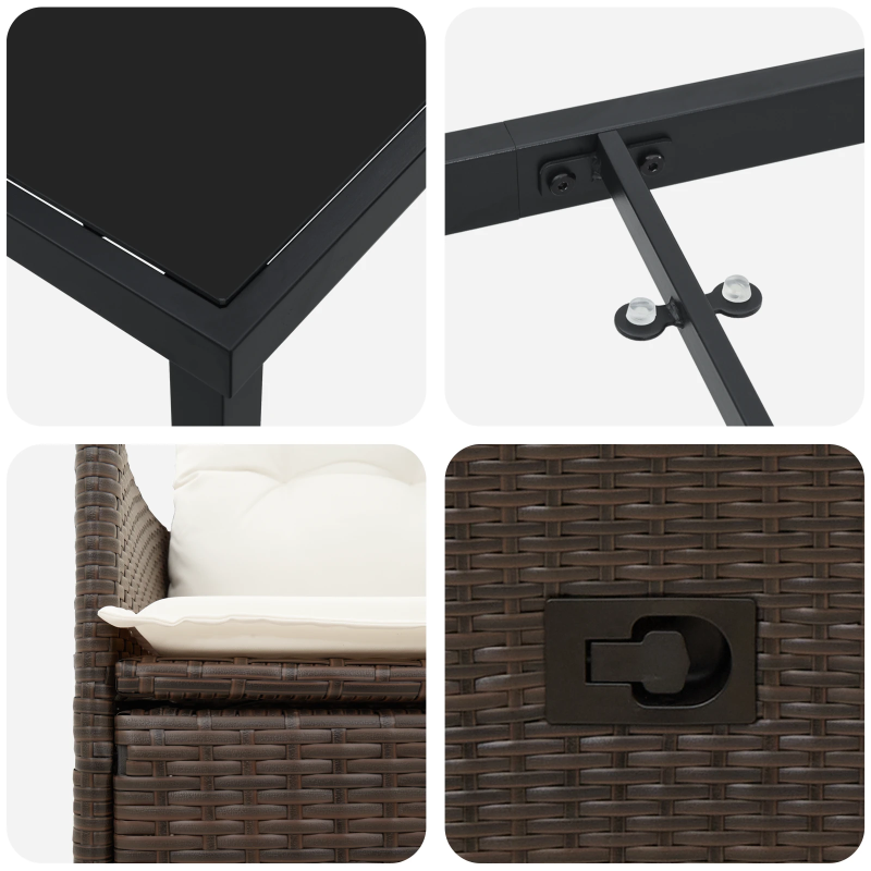 vidaXL Dārza ēdamgalds ar spilvenu 7 pcs Brūna Poliūtu rotangpalma