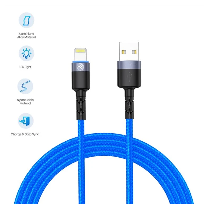 Tellur Data Cable USB to Lightning with LED Light, 3A 1.2m Blue
