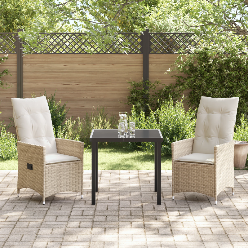 vidaXL Dārza ēdamgalds ar spilvenu 3 pcs Bēša poliratāns