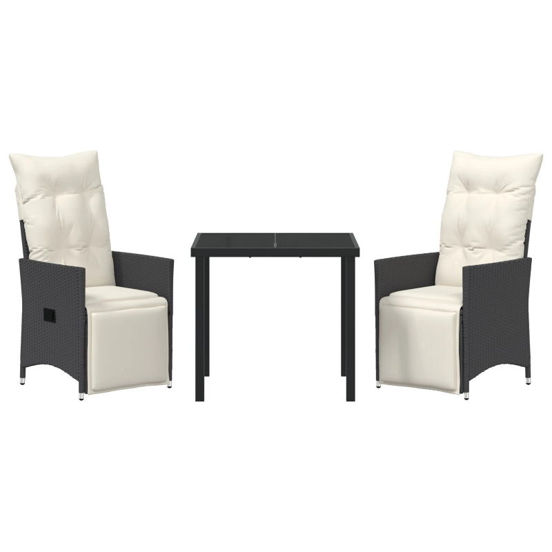 vidaXL Dārza ēdamgalds ar spilvenu 3 pcs Melna Poliūtu rotangpalma