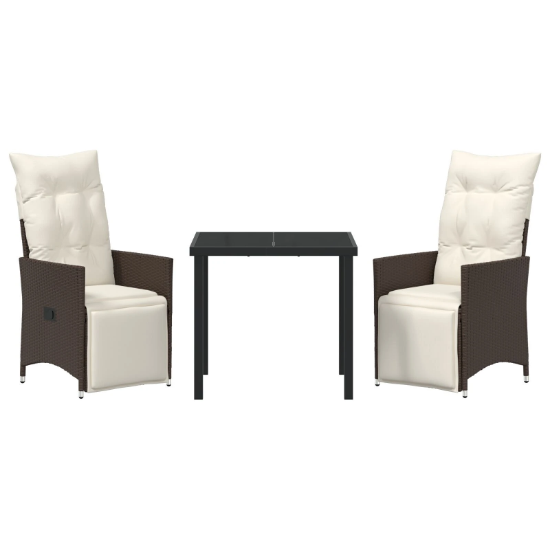 vidaXL Dārza ēdamgalds ar spilvenu 3 pcs Brūna poliratāns