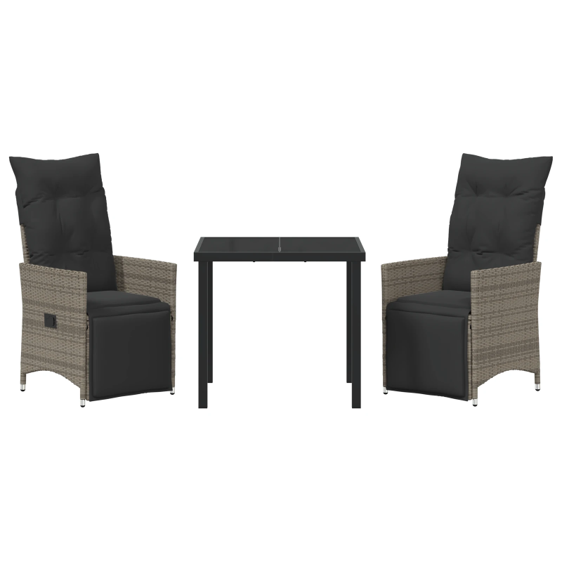 vidaXL Dārza ēdamgalds ar spilvenu 3 pcs Pelēka poliratāns