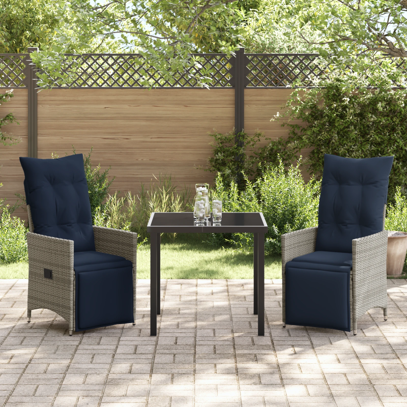 vidaXL Galda un krēslu komplekts ar spilvenu 3 pcs Pelēka PE ratan