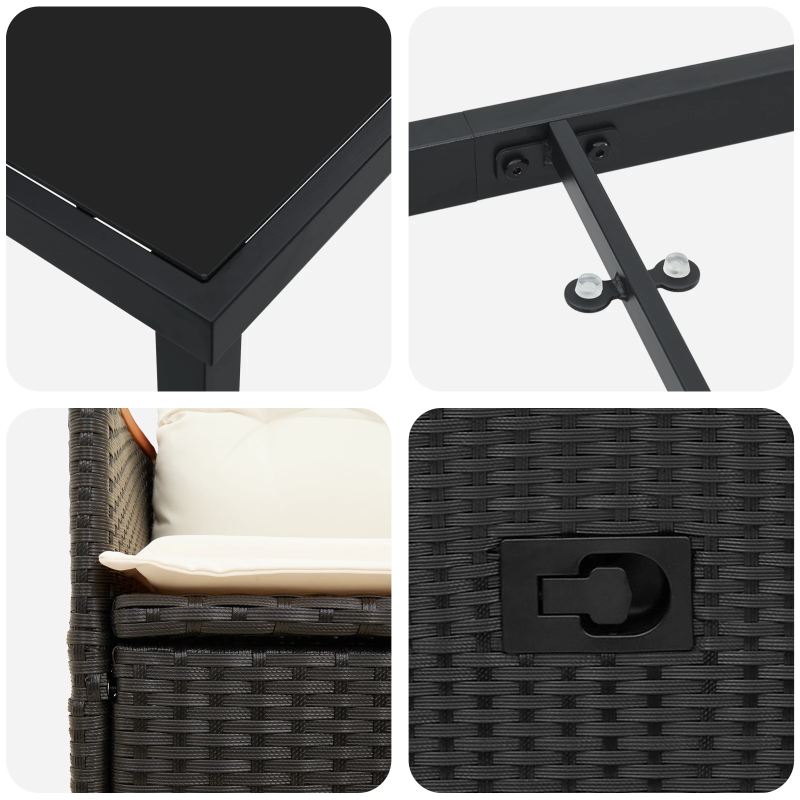 vidaXL Dārza ēdamgalds ar spilvenu 7 pcs Melna poliratāns