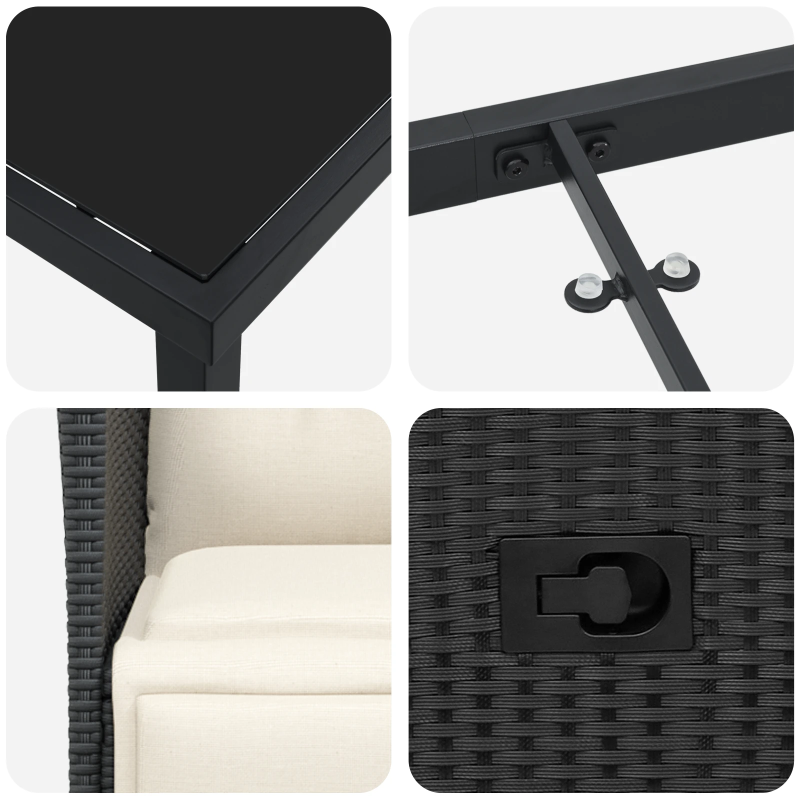 vidaXL Dārza ēdamgalds ar spilvenu 3 pcs Melna poliratāns