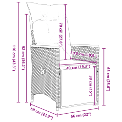 vidaXL Dārza ēdamgalds ar spilvenu 5 pcs Pelēka poliratāns