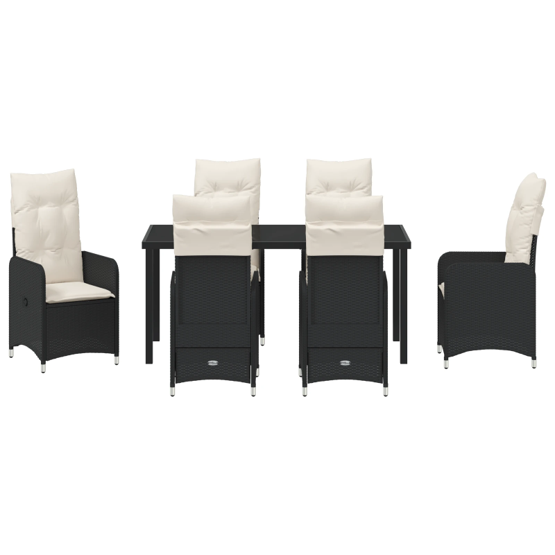 vidaXL Dārza ēdamgalds ar spilvenu 7 pcs Melna Poliūtu rotangpalma