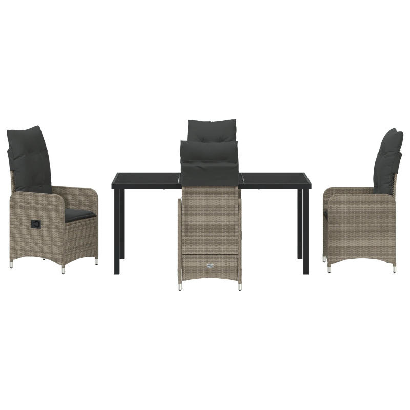 vidaXL Dārza ēdamgalds ar spilvenu 5 pcs Pelēka Poliūtu rotangpalma