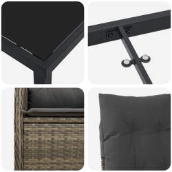 vidaXL Dārza ēdamgalds ar spilvenu 7 pcs Pelēka Poliūtu rotangpalma