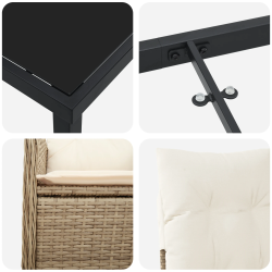 vidaXL Dārza ēdamgalds ar spilvenu 3 pcs Bēša Poliūtu rotangpalma