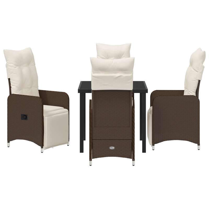 vidaXL Dārza ēdamgalds ar spilvenu 5 pcs Brūna Poliūtu rotangpalma