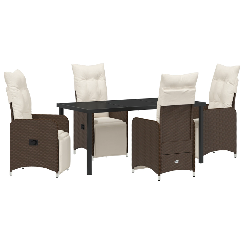 vidaXL Dārza ēdamgalds ar spilvenu 5 pcs Brūna Poliūtu rotangpalma