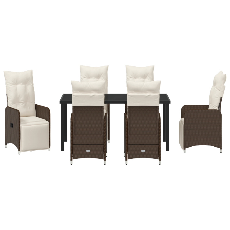 vidaXL Dārza ēdamgalds ar spilvenu 7 pcs Brūna Poliūtu rotangpalma