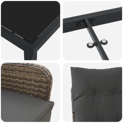 vidaXL Dārza ēdamgalds ar spilvenu 3 pcs Pelēka Poliūtu rotangpalma