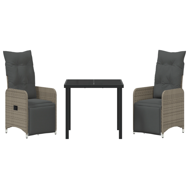 vidaXL Dārza ēdamgalds ar spilvenu 3 pcs Pelēka Poliūtu rotangpalma