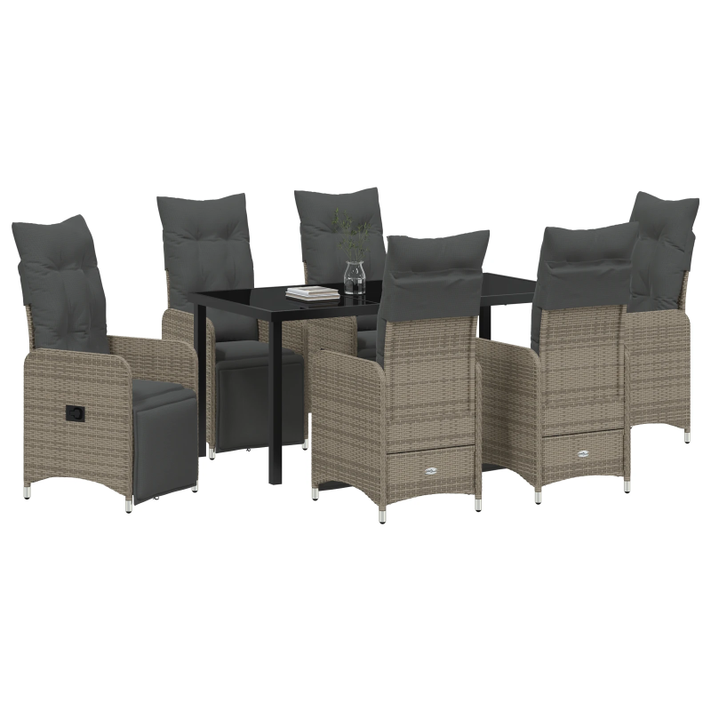 vidaXL Dārza ēdamgalds ar spilvenu 7 pcs Bēša Poliūtu rotangpalma