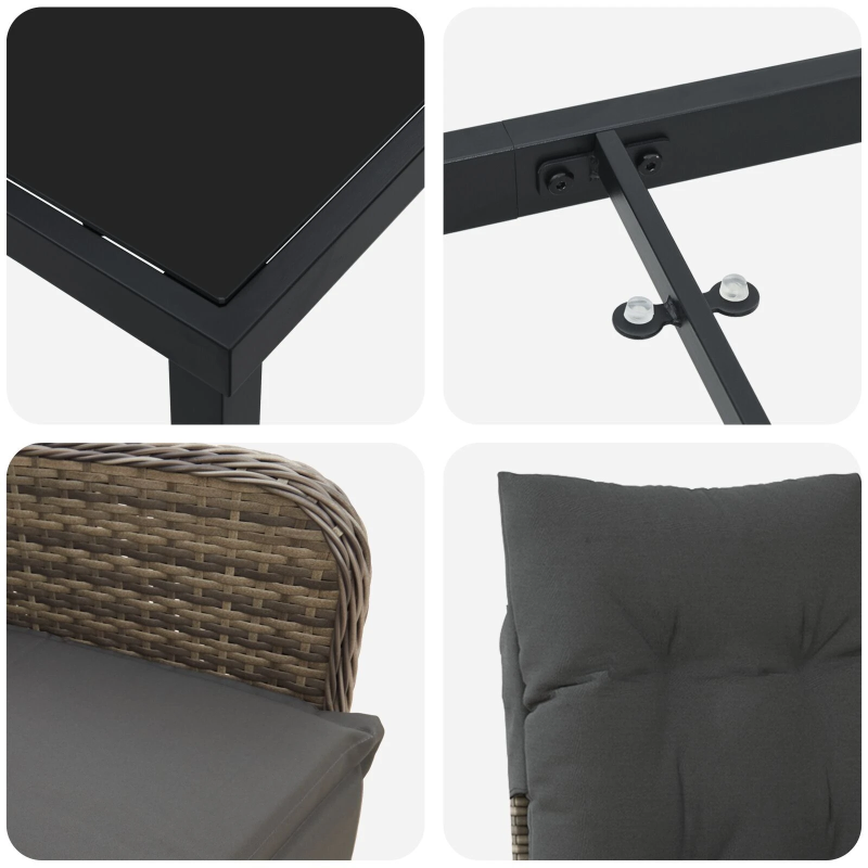 vidaXL Dārza ēdamgalds ar spilvenu 7 pcs Bēša Poliūtu rotangpalma